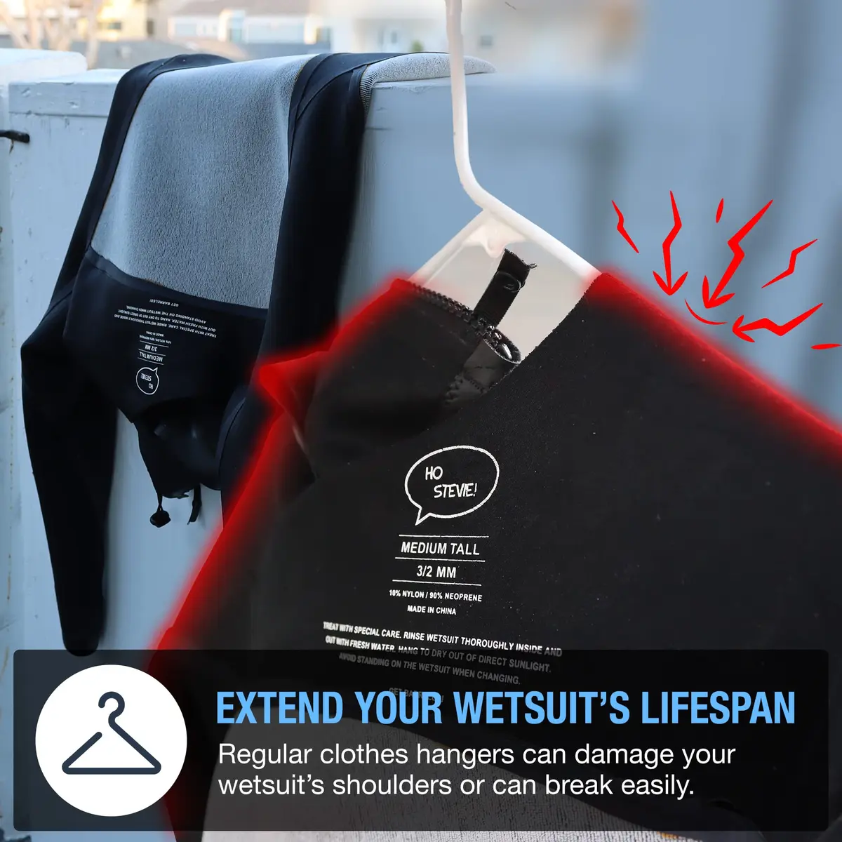 Ho Stevie! Wetsuit Hanger - Support & Fast Drying, Vented Shoulder for All Wetsuits - view 5