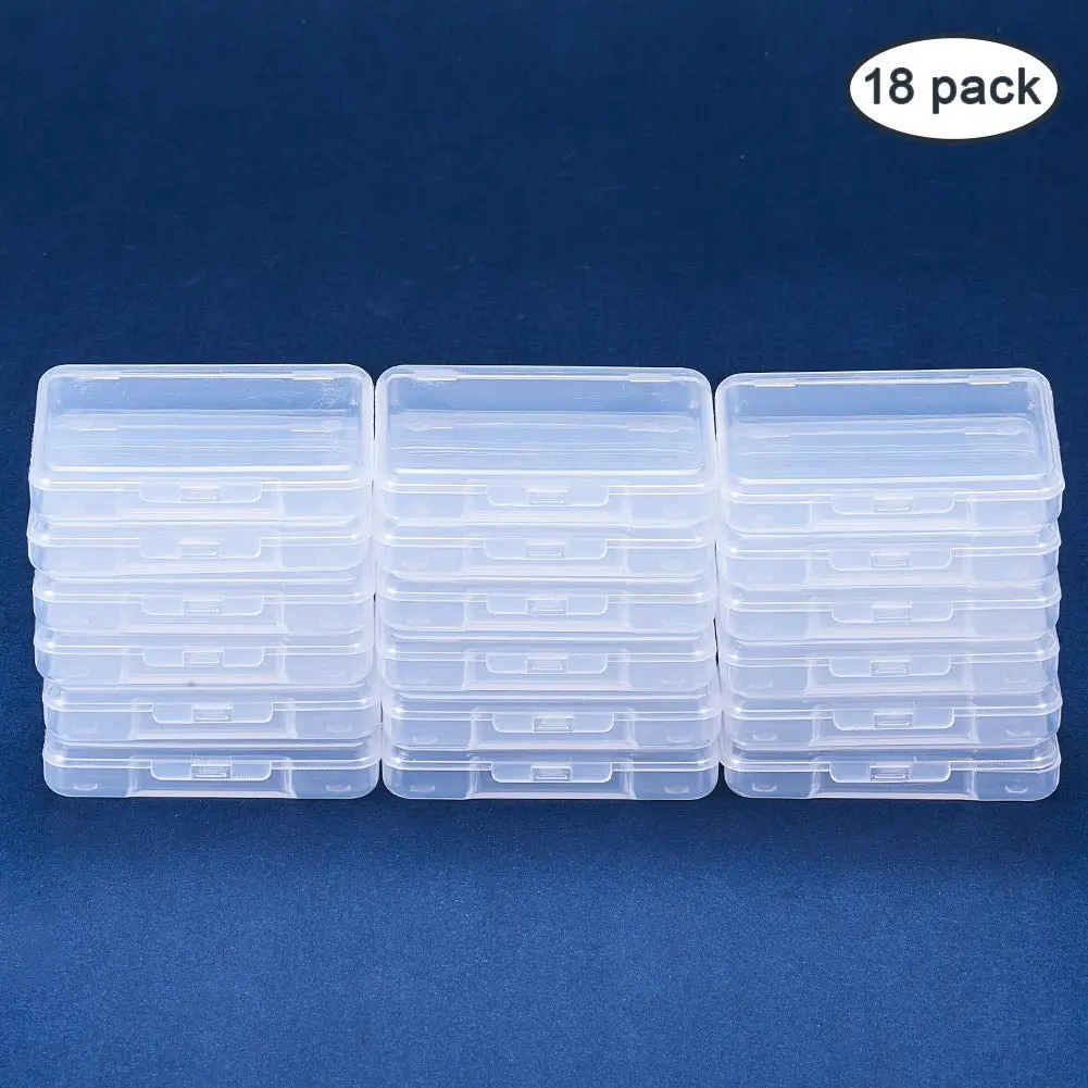 BENECREAT 18 Pack Clear Plastic Storage Containers 6.8cm x 5.2cm x 1.1cm | Stackable Drawer Organizers with Hinged Lid - view 2