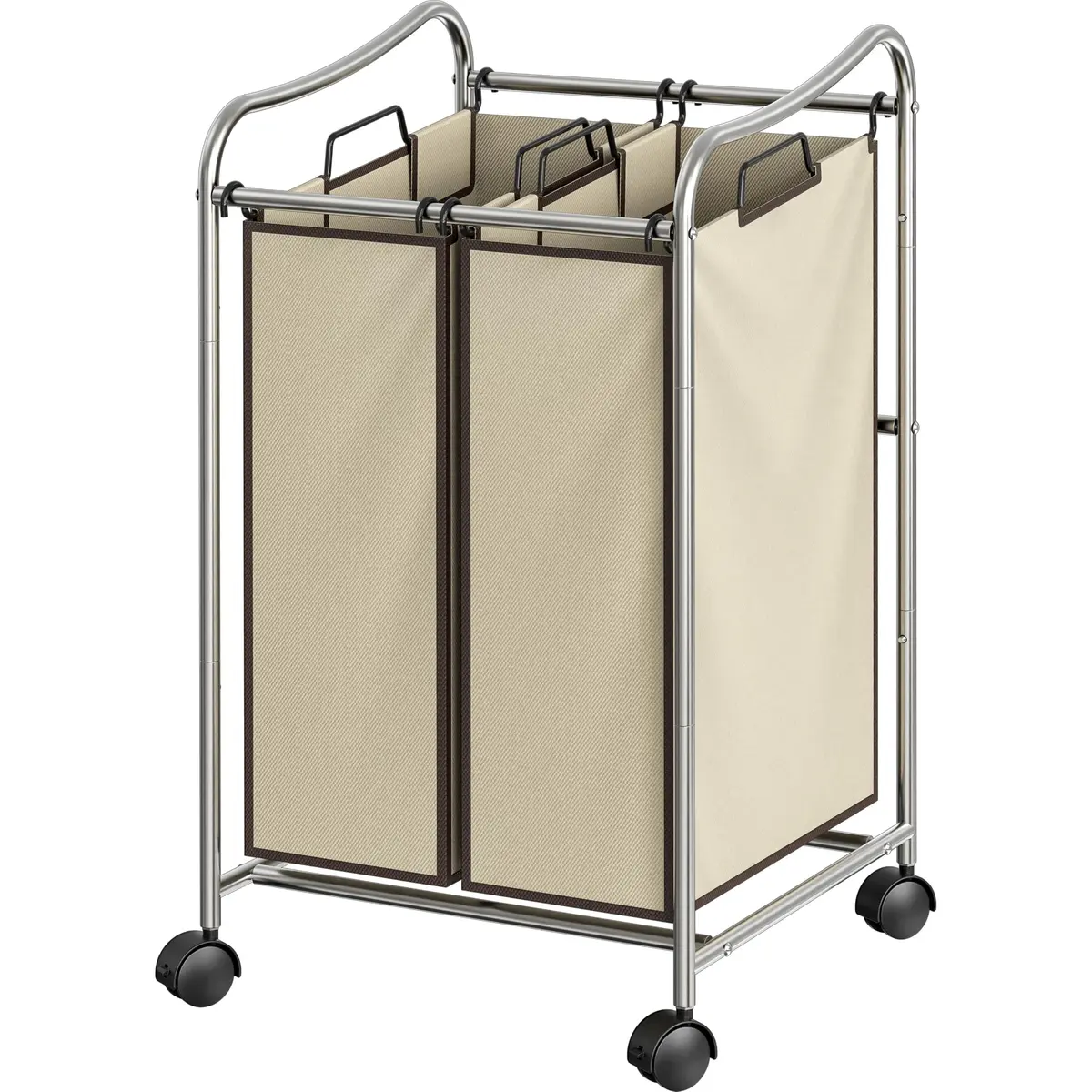 Simple Houseware 2-Bag Heavy Duty Laundry Sorter Rolling Cart, Chrome | Space-Saving Laundry Organizer with Removable Bags - main product image