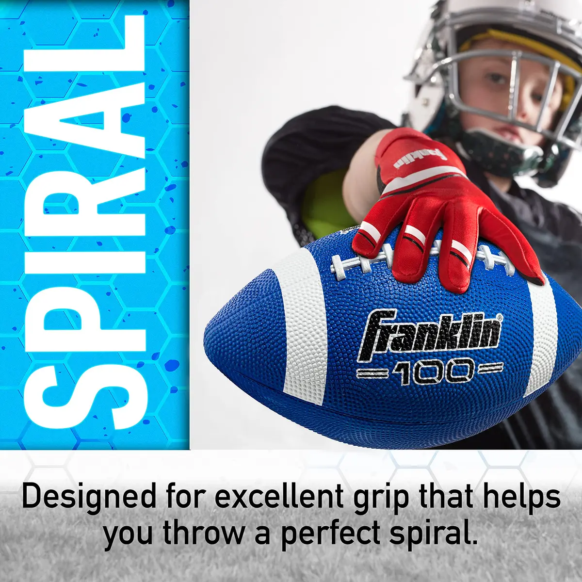 Franklin Sports Grip-Rite 100 Junior Football - Blue | Official Junior Size 10" x 6" Rubber Ball - view 5
