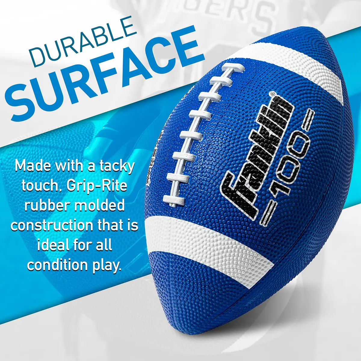 Franklin Sports Grip-Rite 100 Junior Football - Blue | Official Junior Size 10" x 6" Rubber Ball - view 2