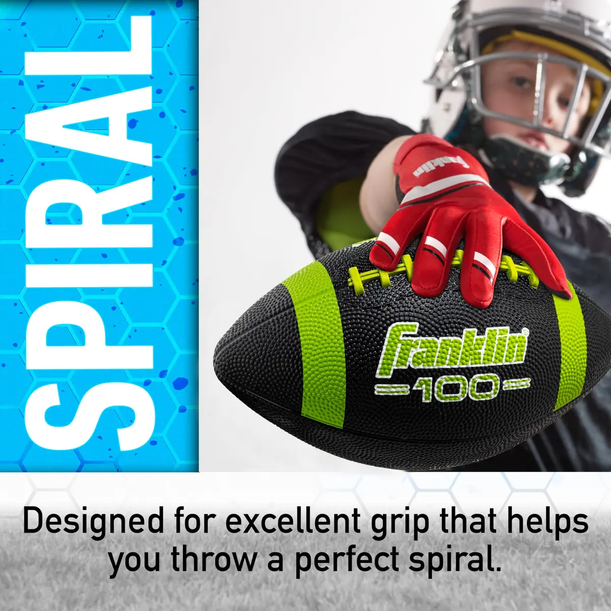 Franklin Sports Grip-Rite 100 Junior Football - Lime | Official Junior Size 10" x 6" Rubber Ball - view 5