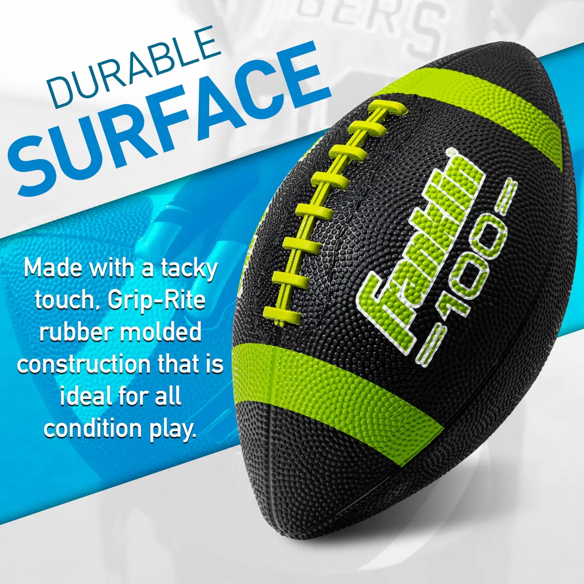 Franklin Sports Grip-Rite 100 Junior Football - Lime | Official Junior Size 10" x 6" Rubber Ball - view 2