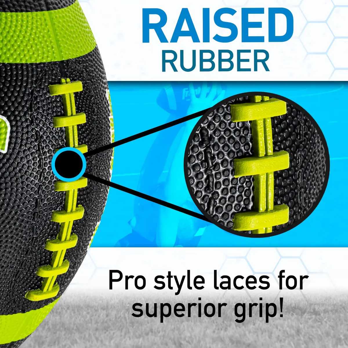 Franklin Sports Grip-Rite 100 Junior Football - Lime | Official Junior Size 10" x 6" Rubber Ball - view 4