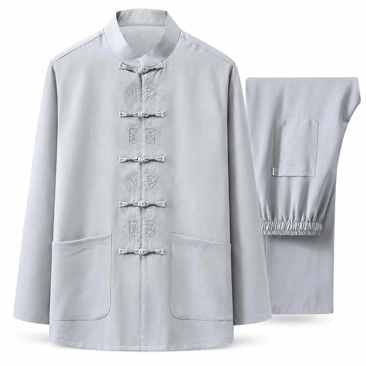 ZooBoo Tai Chi Uniform Set – Traditional Tang Kungfu Suit for Wing Chun, Shaolin, Wushu, Martial Arts Training & Meditation (L, Light grey) - main product image