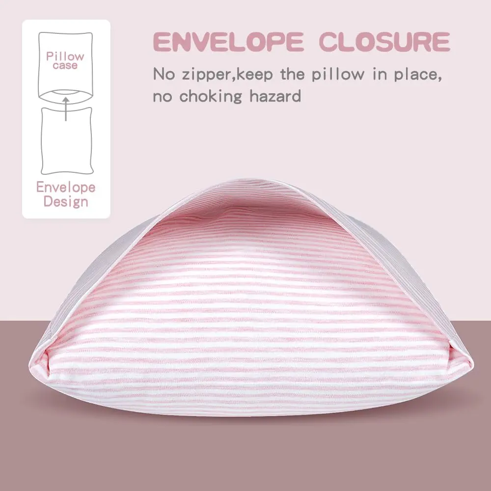 Zenssia Organic Cotton Toddler Pillow Case 33x46 cm (13x18 Inches), 2 Pack Pink Stripe | Soft & Breathable for Baby - view 3