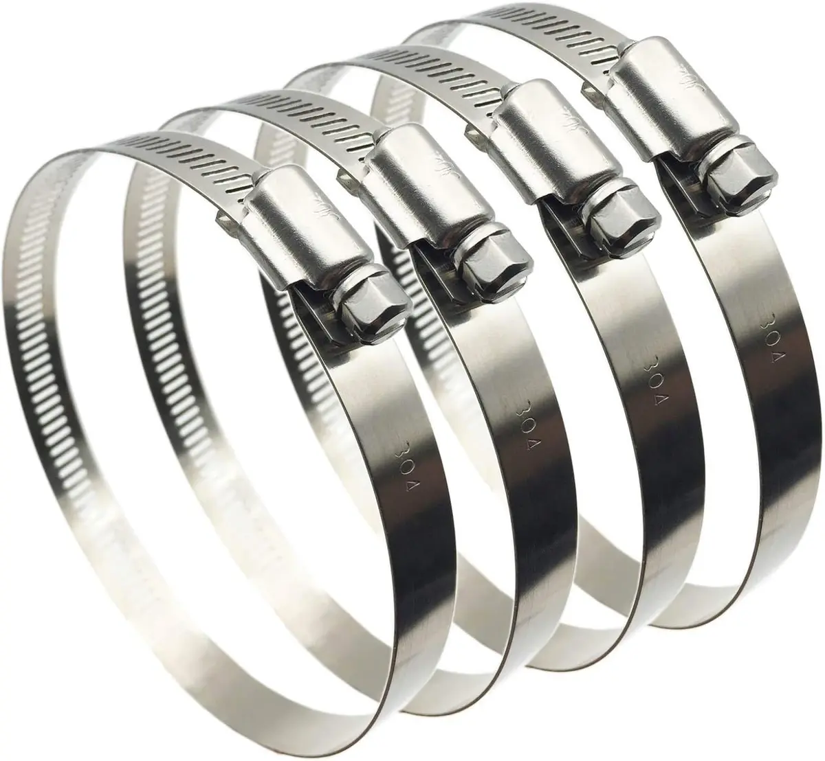 EesTeck 4 Inch 304 Stainless Steel Hose Clamps (4-Pack) | Worm Drive Adjustable Duct Clamps - main product image