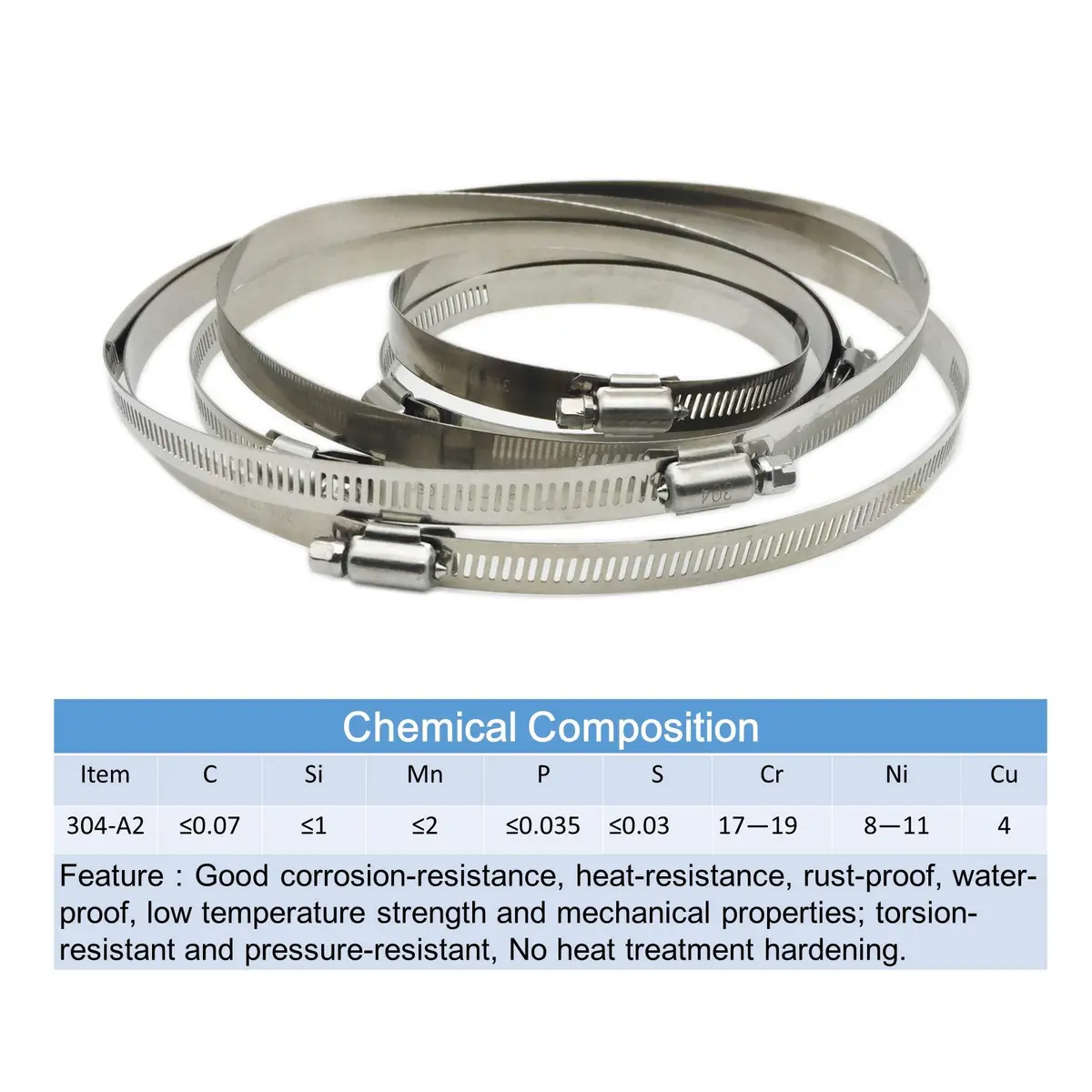 EesTeck 4 Inch 304 Stainless Steel Hose Clamps (4-Pack) | Worm Drive Adjustable Duct Clamps - view 6