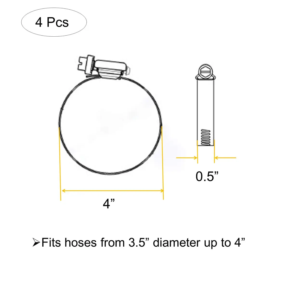 EesTeck 4 Inch 304 Stainless Steel Hose Clamps (4-Pack) | Worm Drive Adjustable Duct Clamps - view 4