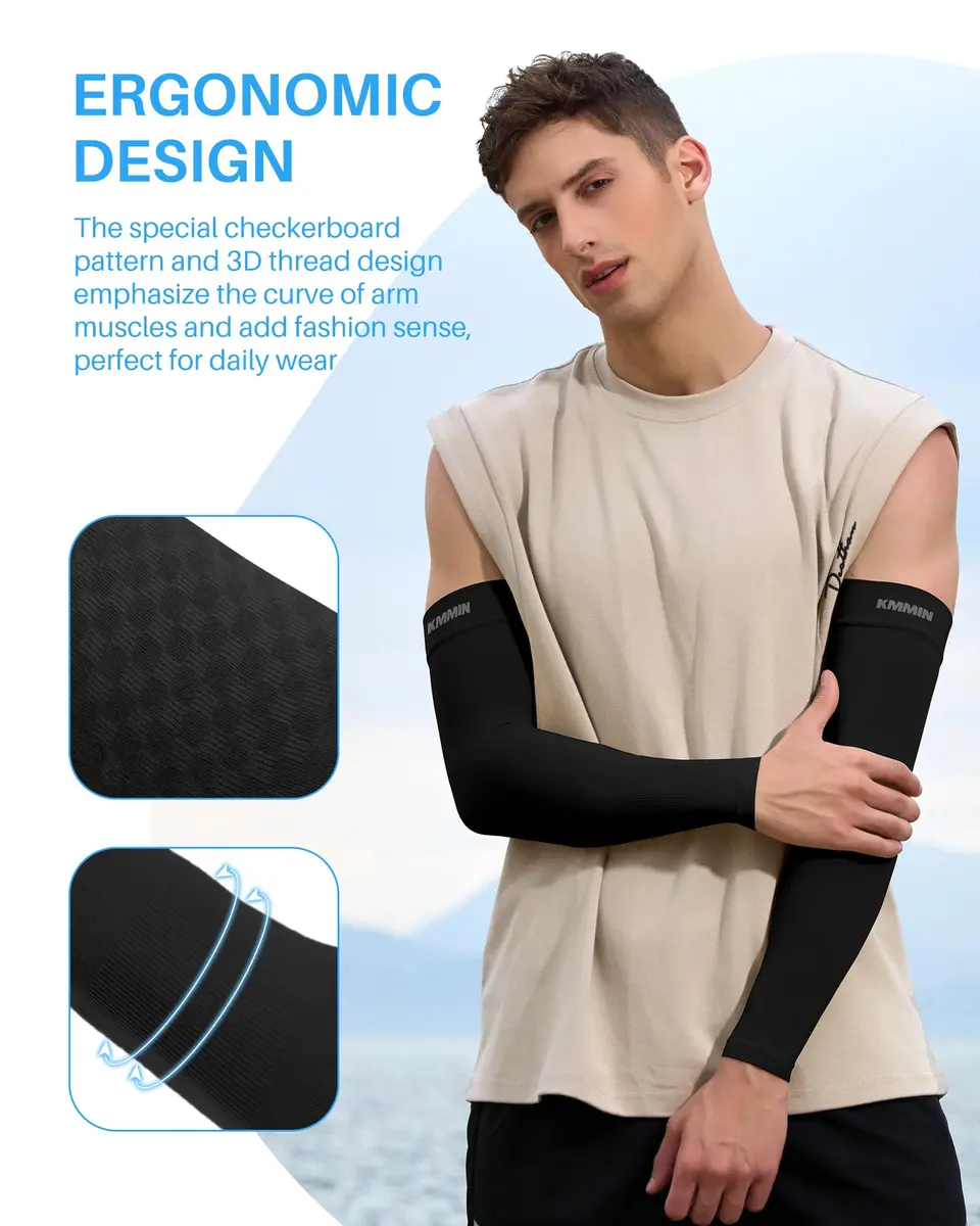KMMIN Black Arm Sleeves UPF 50+ UV Protection | Cooling & Breathable for Men & Women (2-Pack) - view 6