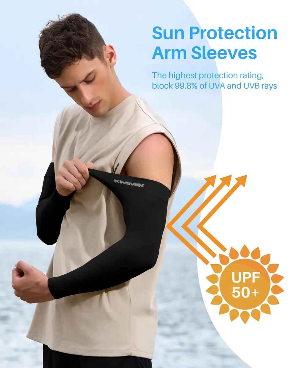 KMMIN Black Arm Sleeves UPF 50+ UV Protection | Cooling & Breathable for Men & Women (2-Pack) - view 2