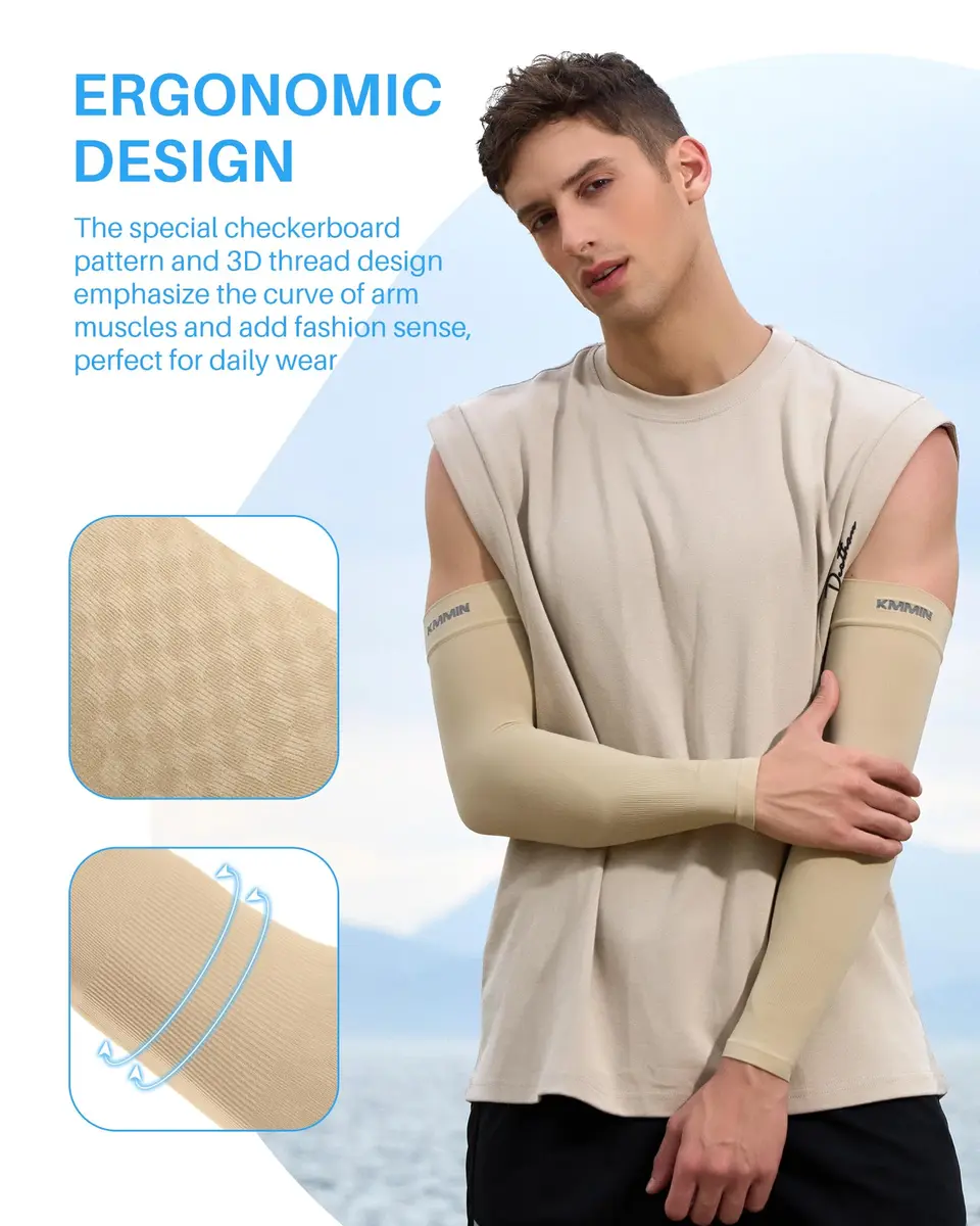 KMMIN UV Protection Arm Sleeves UPF 50 | Cooling & Compression for Driving, Cycling, Basketball, Men & Women (Navy/Beige) - view 6
