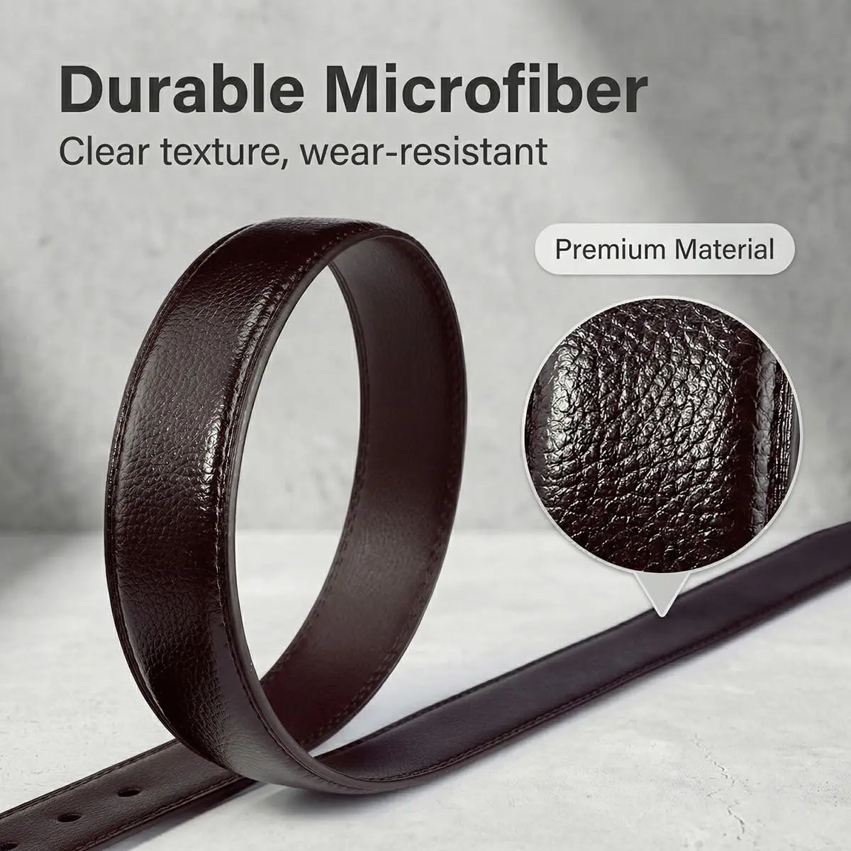 VRLEGEND Big & Tall Men Belt 48-51 Waist | Microfiber Leather, Classic Style, Brown - view 2