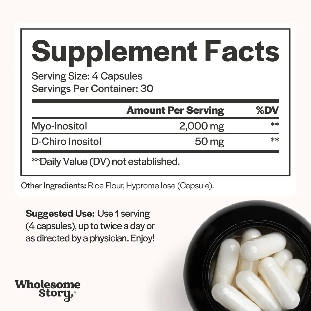 Wholesome Story Myo-Inositol & D-Chiro Inositol Supplement for Women | Fertility & Hormonal Balance | 40:1 Ratio | 120 Capsules - view 4