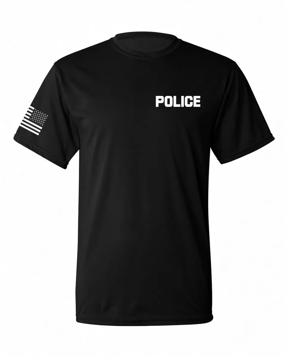Promotion & Beyond Police Uniform Costume Halloween Unisex T-Shirt Medium Black | Police Graphic & USA Flag - main product image