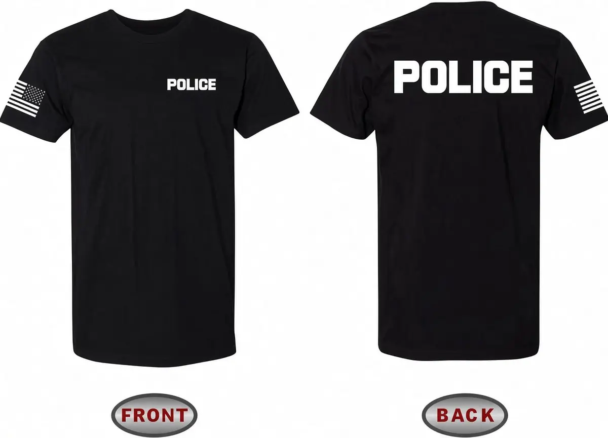 Promotion & Beyond Police Uniform Costume Halloween Unisex T-Shirt Medium Black | Police Graphic & USA Flag - view 5
