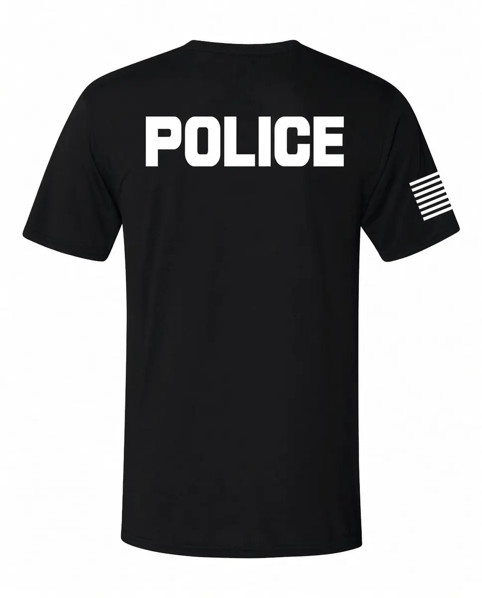 Promotion & Beyond Police Uniform Costume Halloween Unisex T-Shirt Medium Black | Police Graphic & USA Flag - view 3