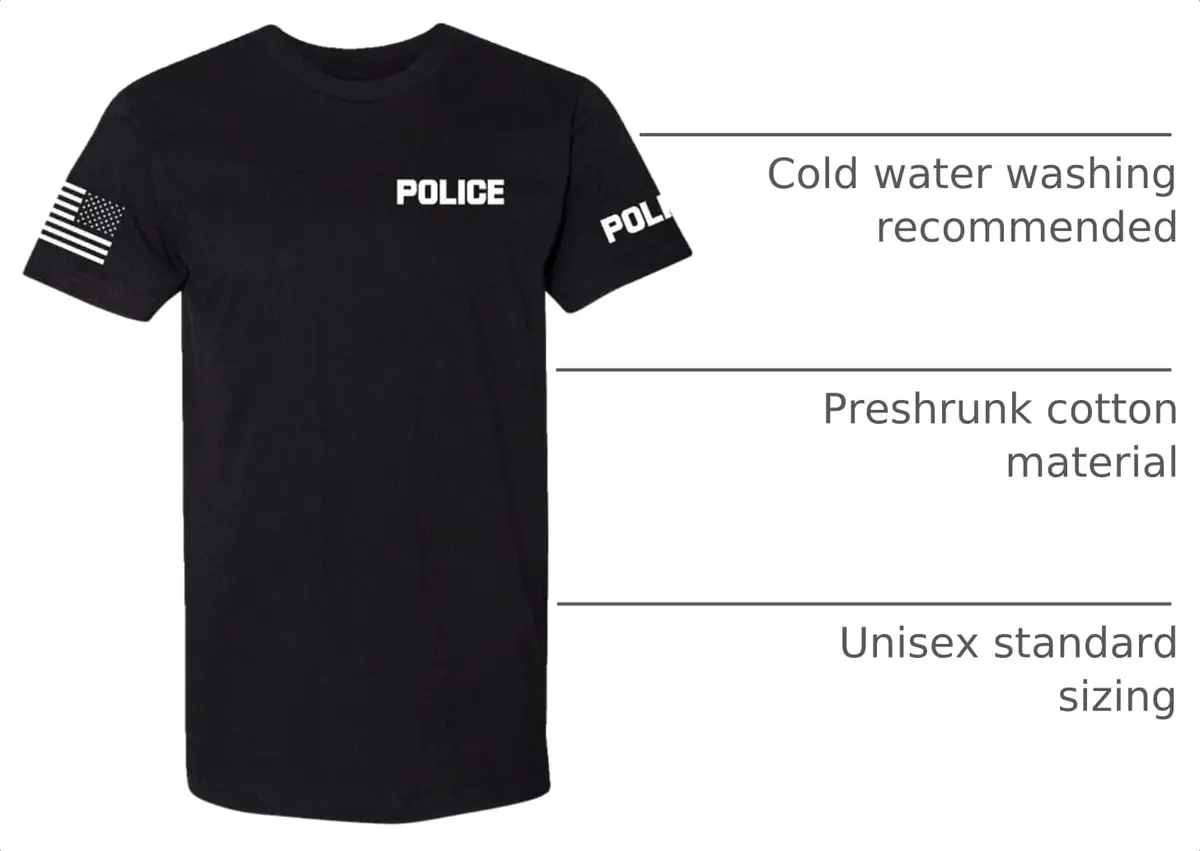 Promotion & Beyond Police Uniform Costume Halloween Unisex T-Shirt Medium Black | Police Graphic & USA Flag - view 4