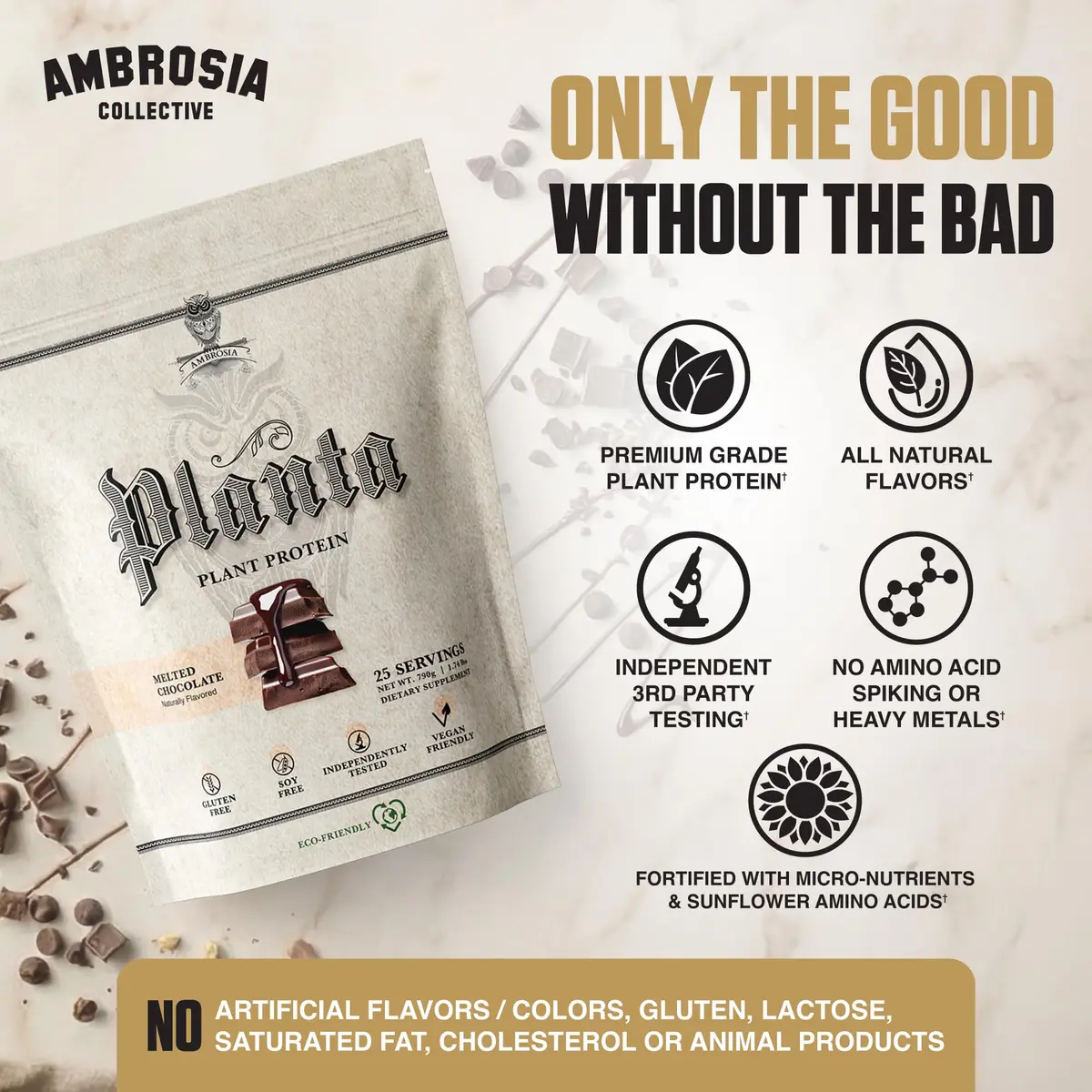 Ambrosia Plant Based Protein Powder 20g | Clean Vegan Pea Protein | Gluten & Dairy Free, Keto Friendly, No Added Sugar, 25 Servings - view 7
