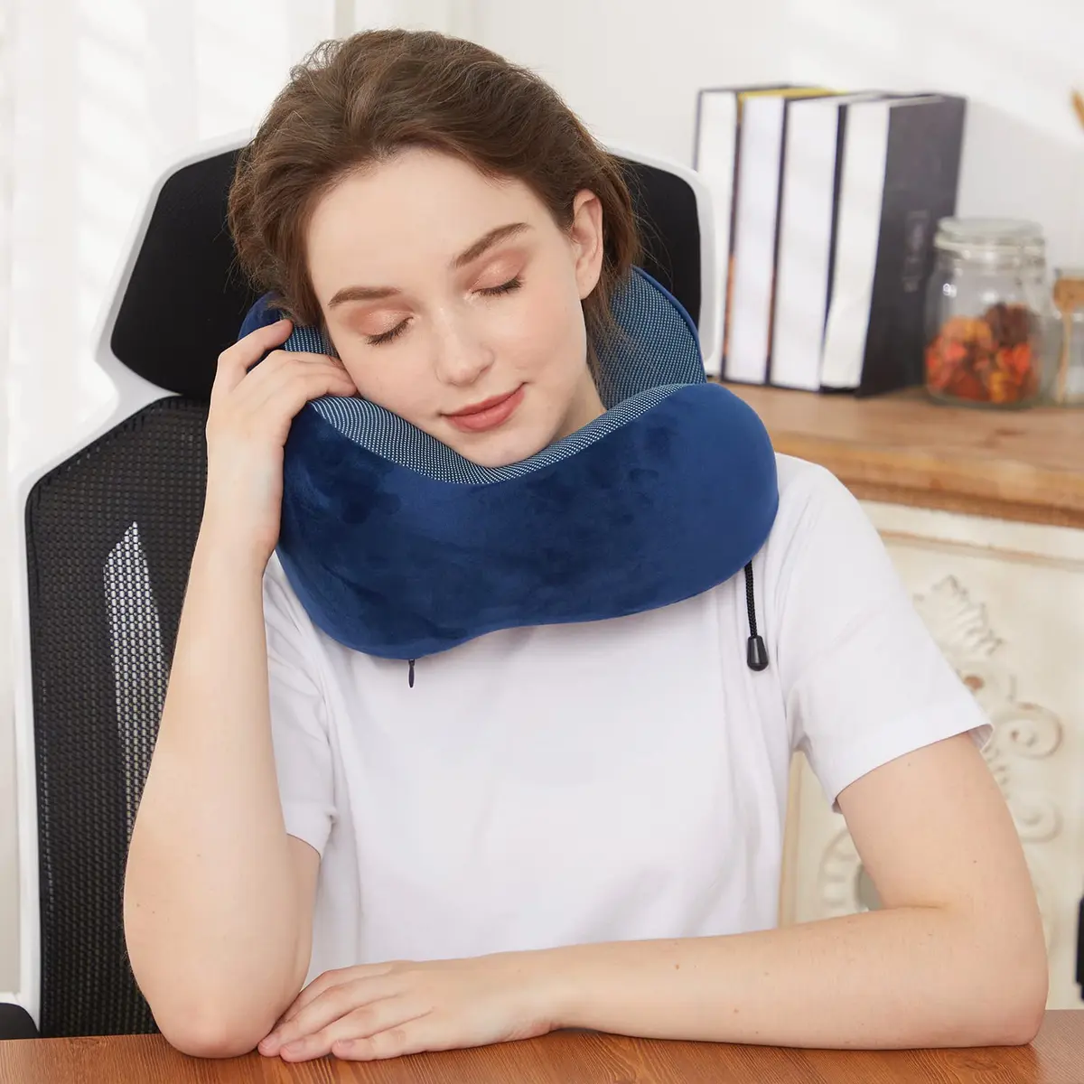 TALLGO Travel Pillow Memory Foam Neck Pillow for Support & Rest | Airplane Car & Home Use (Dark Blue) - view 5