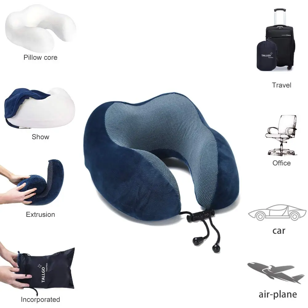 TALLGO Travel Pillow Memory Foam Neck Pillow for Support & Rest | Airplane Car & Home Use (Dark Blue) - view 6