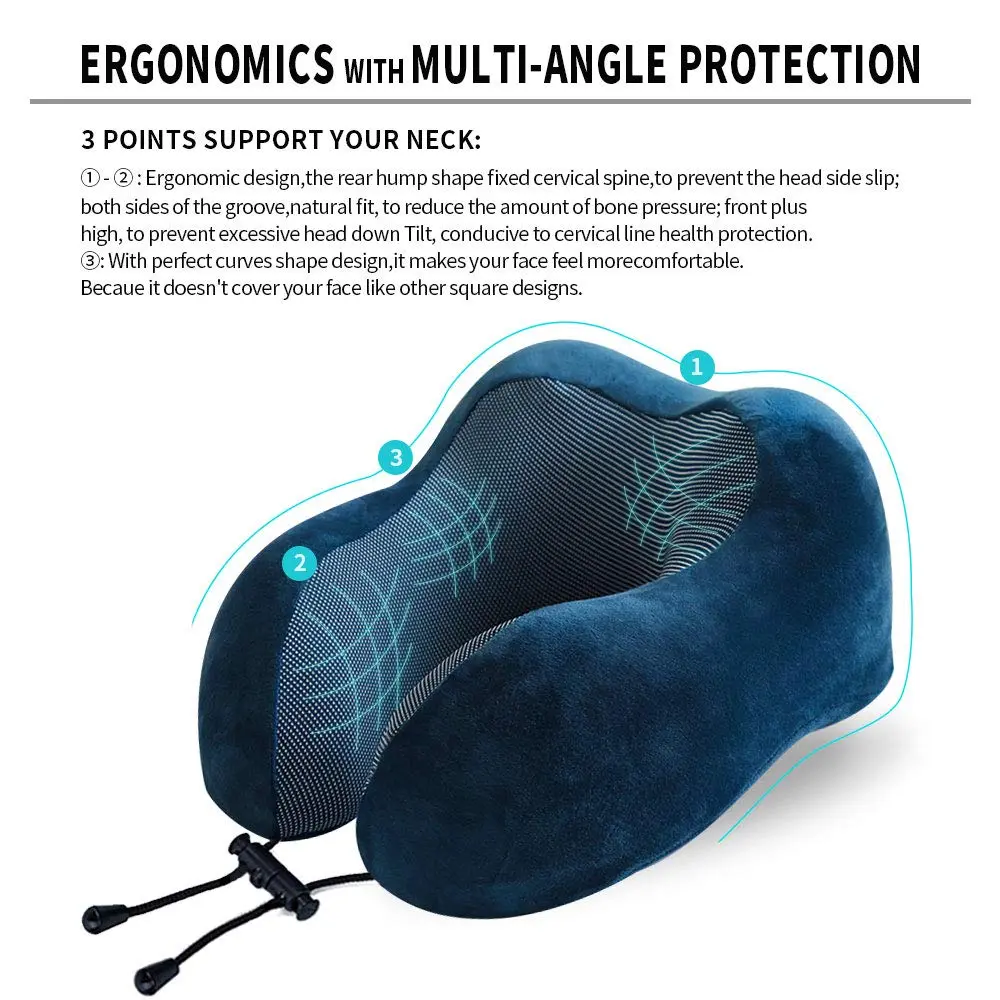 TALLGO Travel Pillow Memory Foam Neck Pillow for Support & Rest | Airplane Car & Home Use (Dark Blue) - view 7