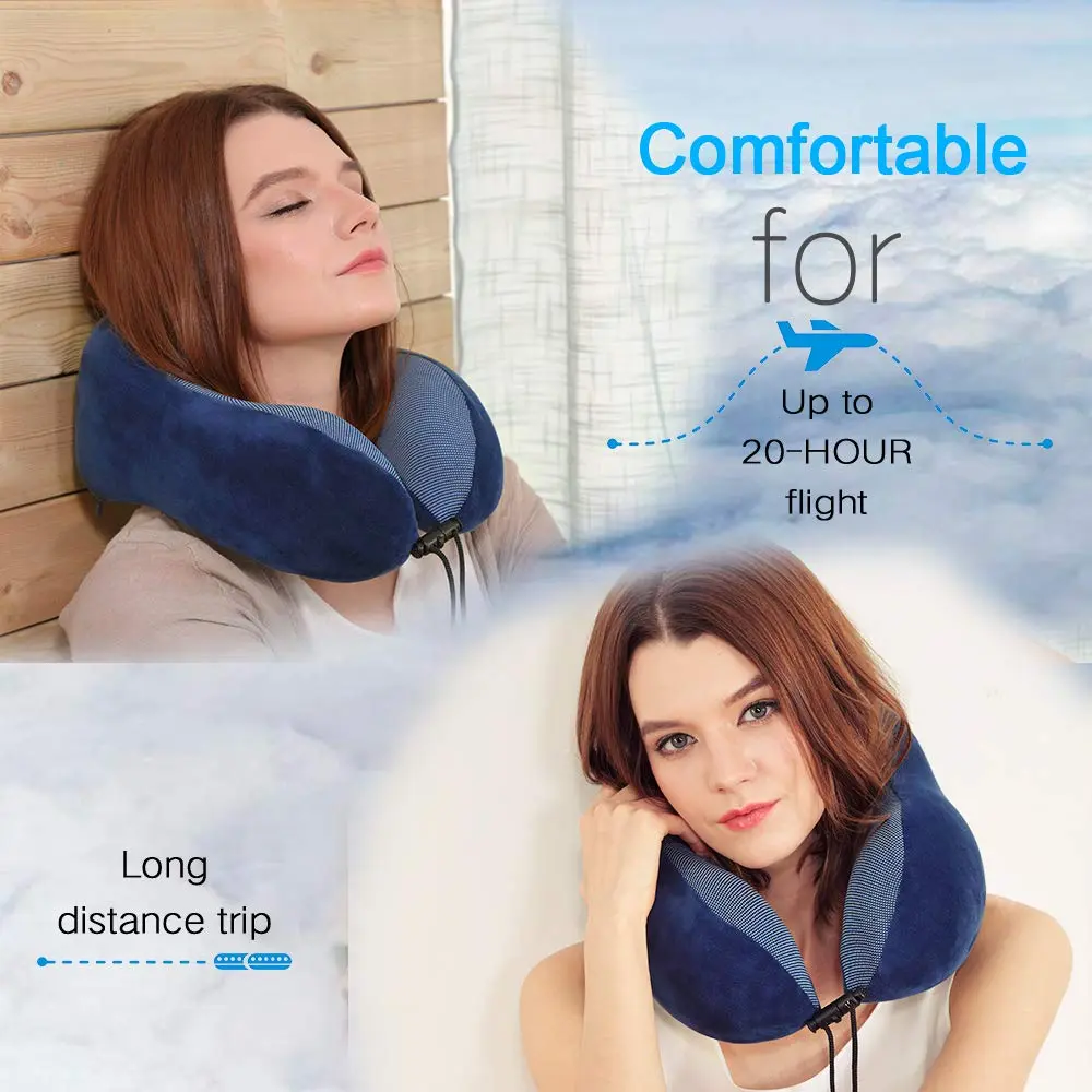TALLGO Travel Pillow Memory Foam Neck Pillow for Support & Rest | Airplane Car & Home Use (Dark Blue) - view 2