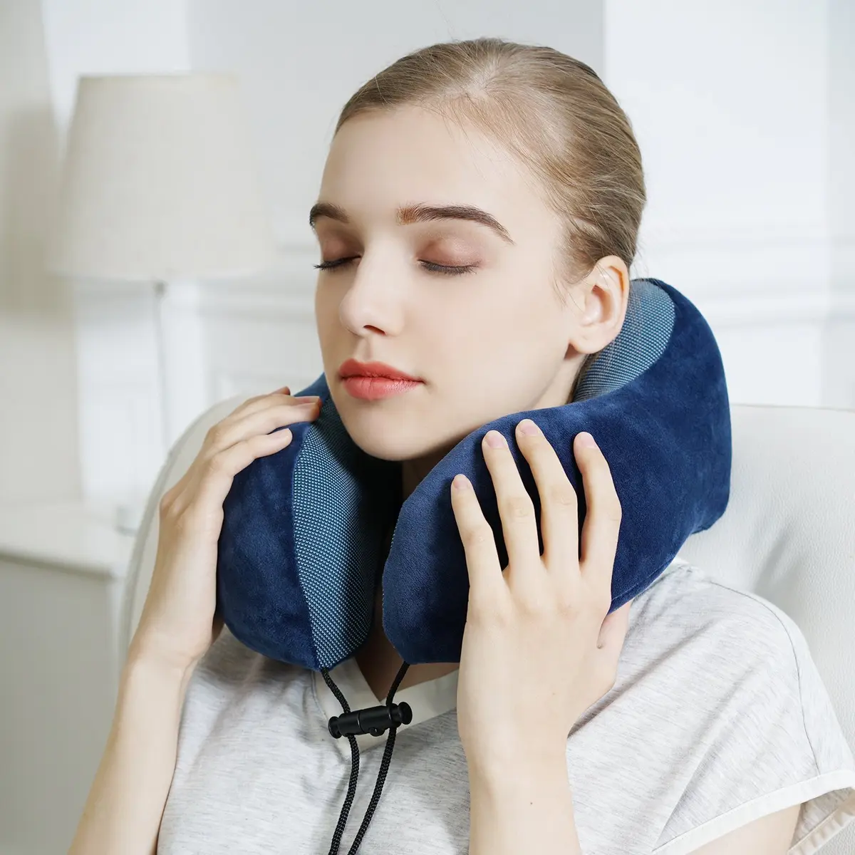 TALLGO Travel Pillow Memory Foam Neck Pillow for Support & Rest | Airplane Car & Home Use (Dark Blue) - view 3