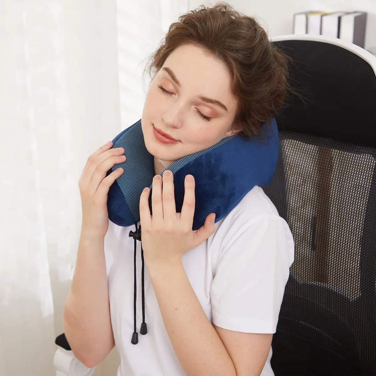 TALLGO Travel Pillow Memory Foam Neck Pillow for Support & Rest | Airplane Car & Home Use (Dark Blue) - view 4