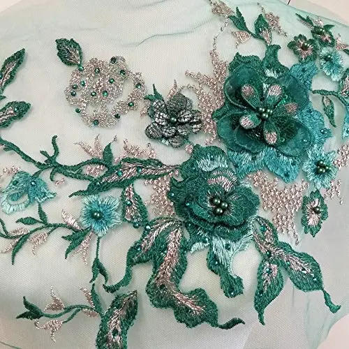 FEEPOP 3D Embroidered Patches Nail Bead Tulle Applique Flower Patch 35cm x 28cm | Wedding & Dress Decor - view 3