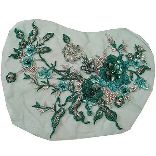 FEEPOP 3D Embroidered Patches Nail Bead Tulle Applique Flower Patch 35cm x 28cm | Wedding & Dress Decor - view 6