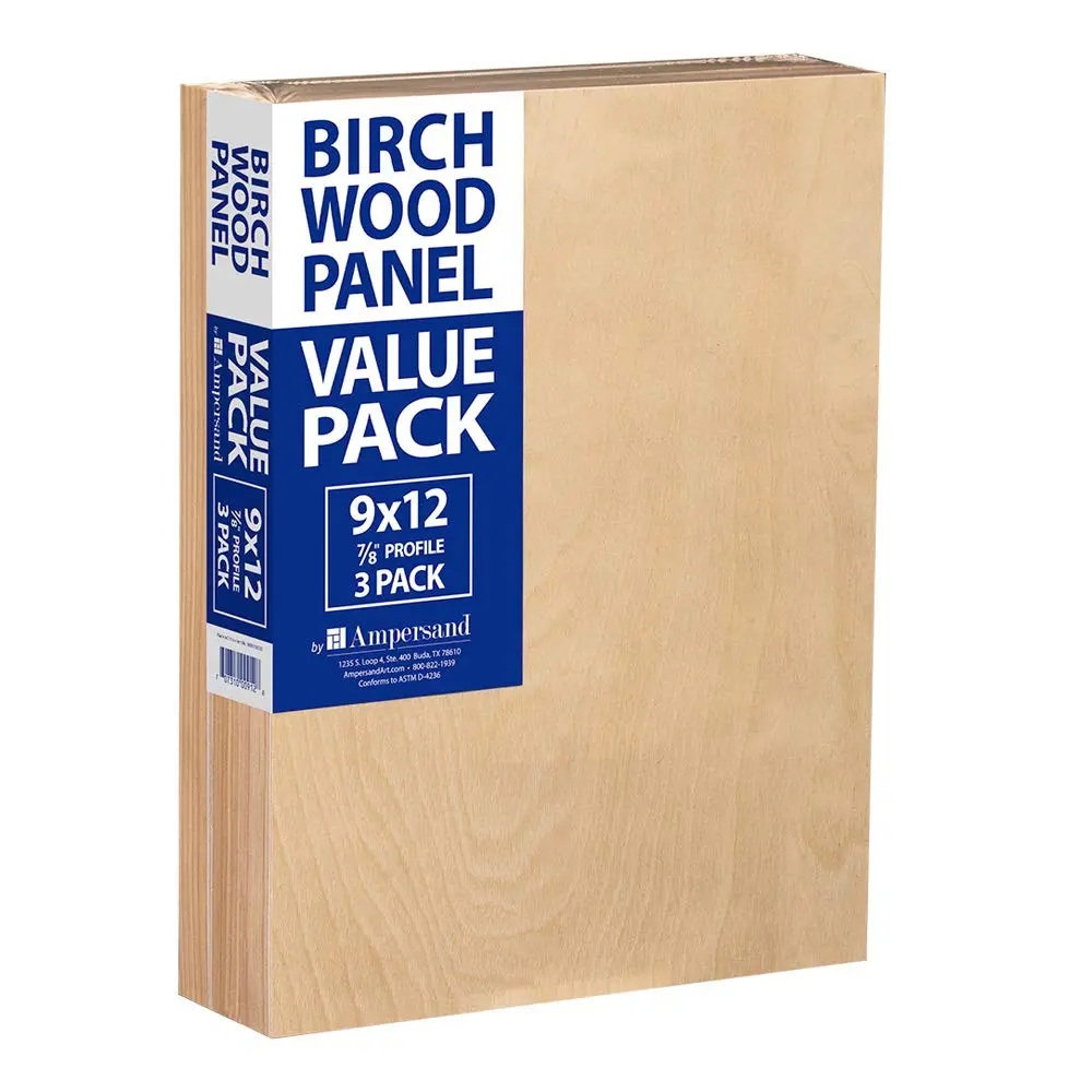 Ampersand Birch Wood Panel Value Pack, 7/8 inch Thickness, 9x12 inch Panels, 3-Pack (BMP8750912) | High-Quality Art Surface for All Artists - main product image