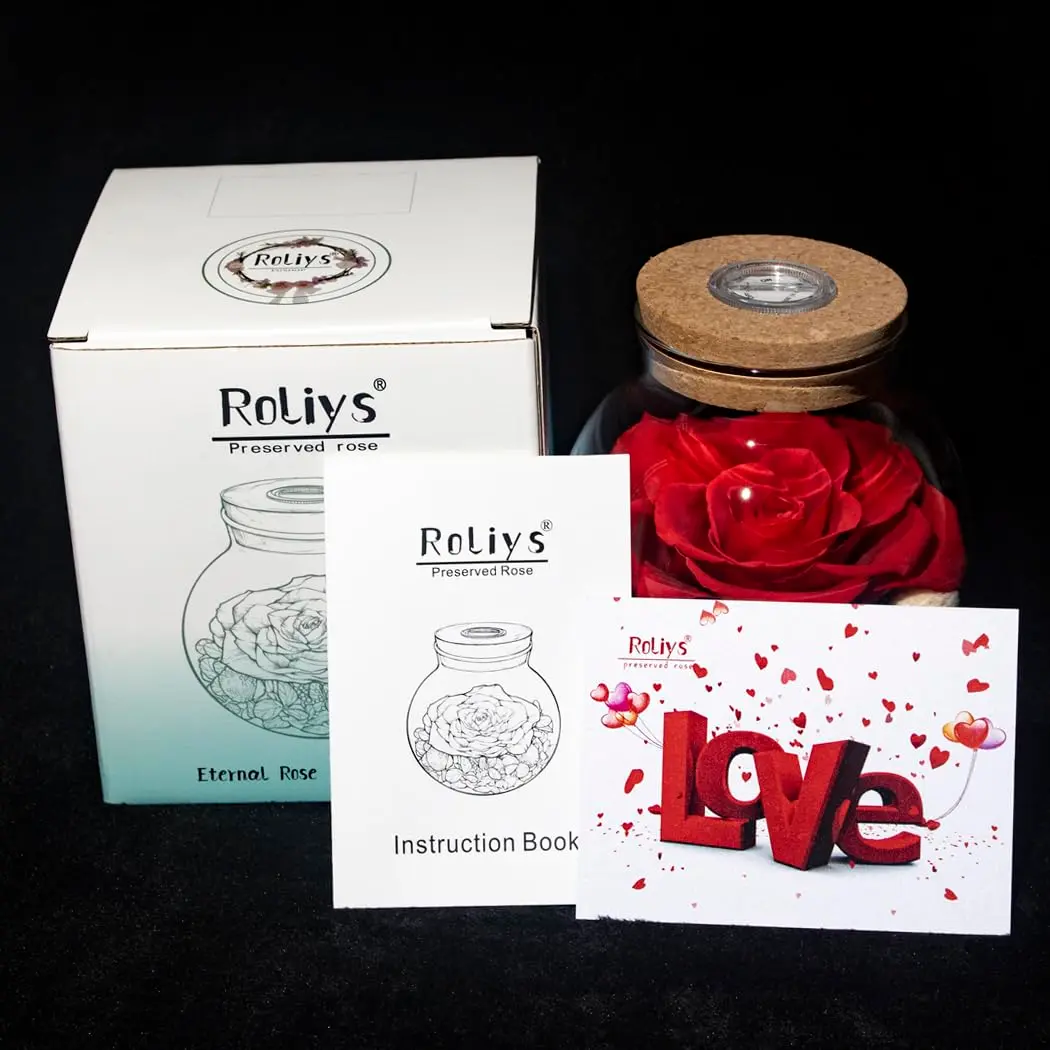 roliys Preserved Real Roses with Colorful Mood Light Wishing Bottle | Eternal Flower Decor - view 3