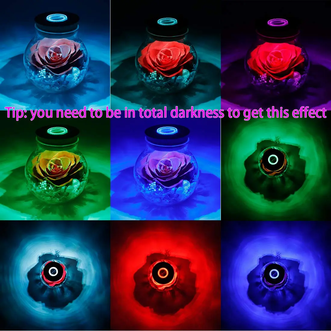 roliys Preserved Real Roses with Colorful Mood Light Wishing Bottle | Eternal Flower Decor - view 4