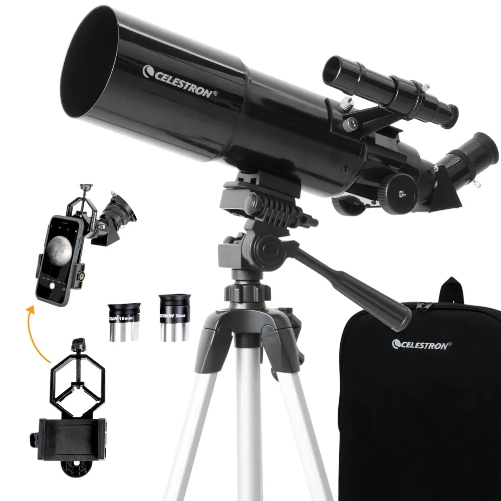 Celestron Travel Scope 80mm Refractor Telescope Kit with Backpack & Smartphone Adapter | Bright, Sharp Views for Beginners - main product image