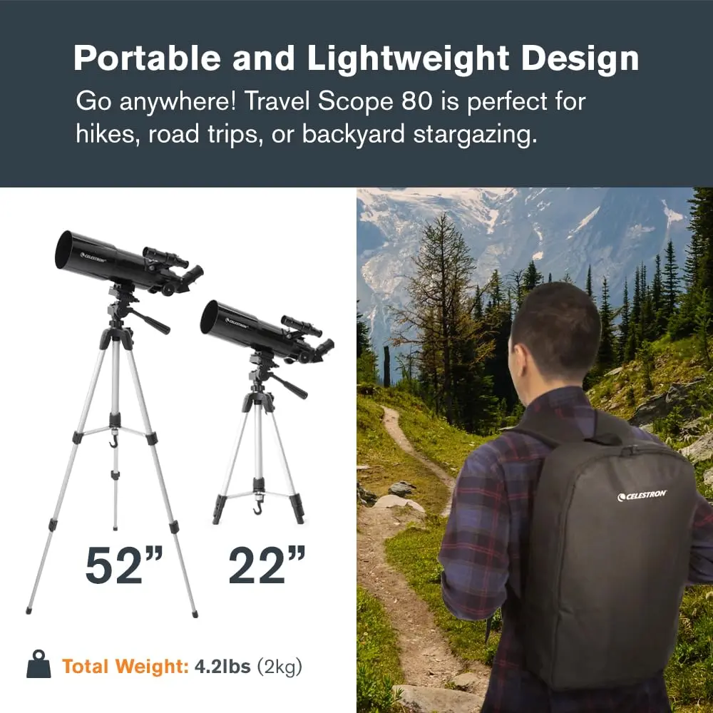 Celestron Travel Scope 80mm Refractor Telescope Kit with Backpack & Smartphone Adapter | Bright, Sharp Views for Beginners - view 5