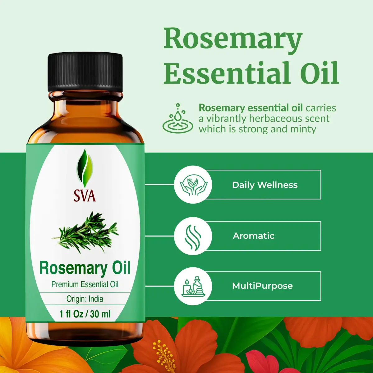 SVA ORGANICS Organic Rosemary Essential Oil 1 Fl Oz (30 ml) - Pure & Natural - view 2