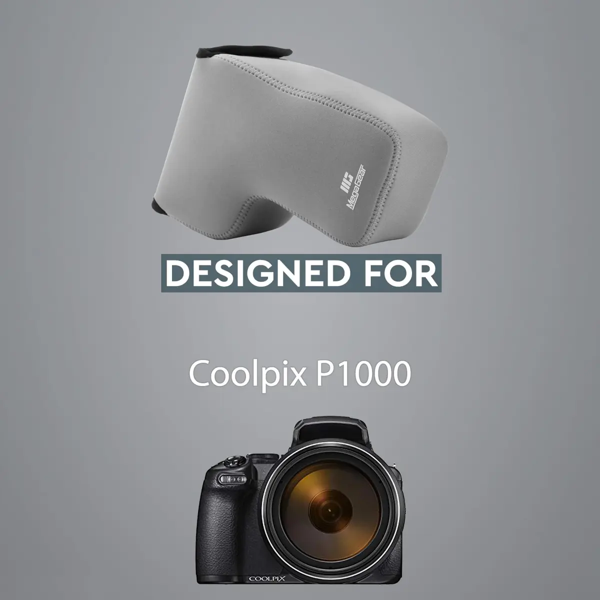 MegaGear Gray Neoprene Camera Case for Nikon Coolpix P1000 | Compact, Water-Resistant, Padded - view 7
