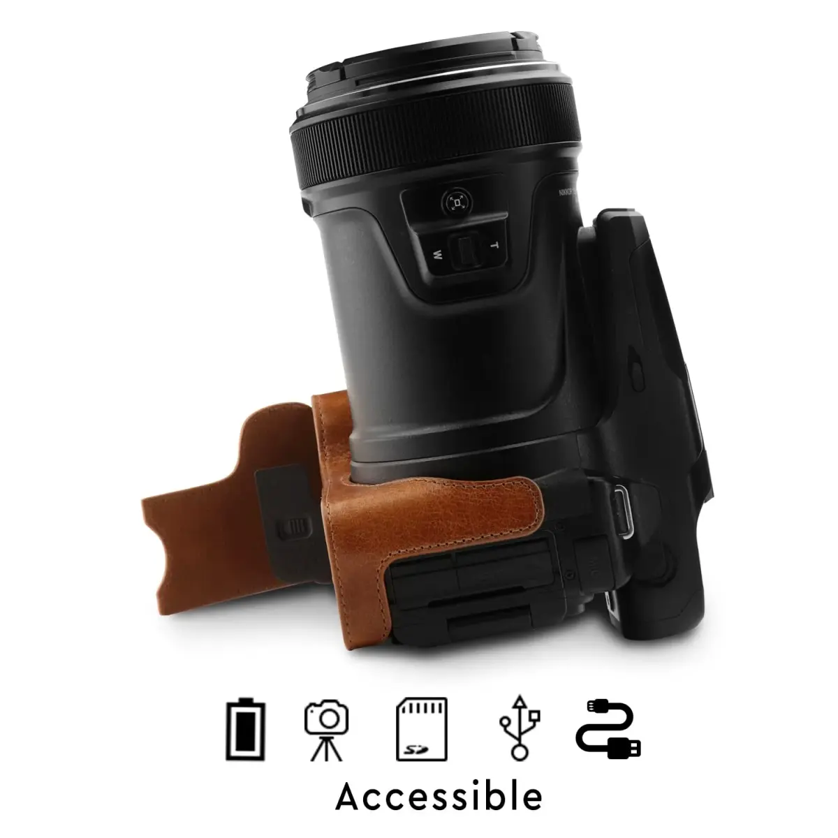 MegaGear Premium Leather Camera Half Case with Strap for Nikon D3500 - Dark Brown | Compact, Travel-Ready - view 7