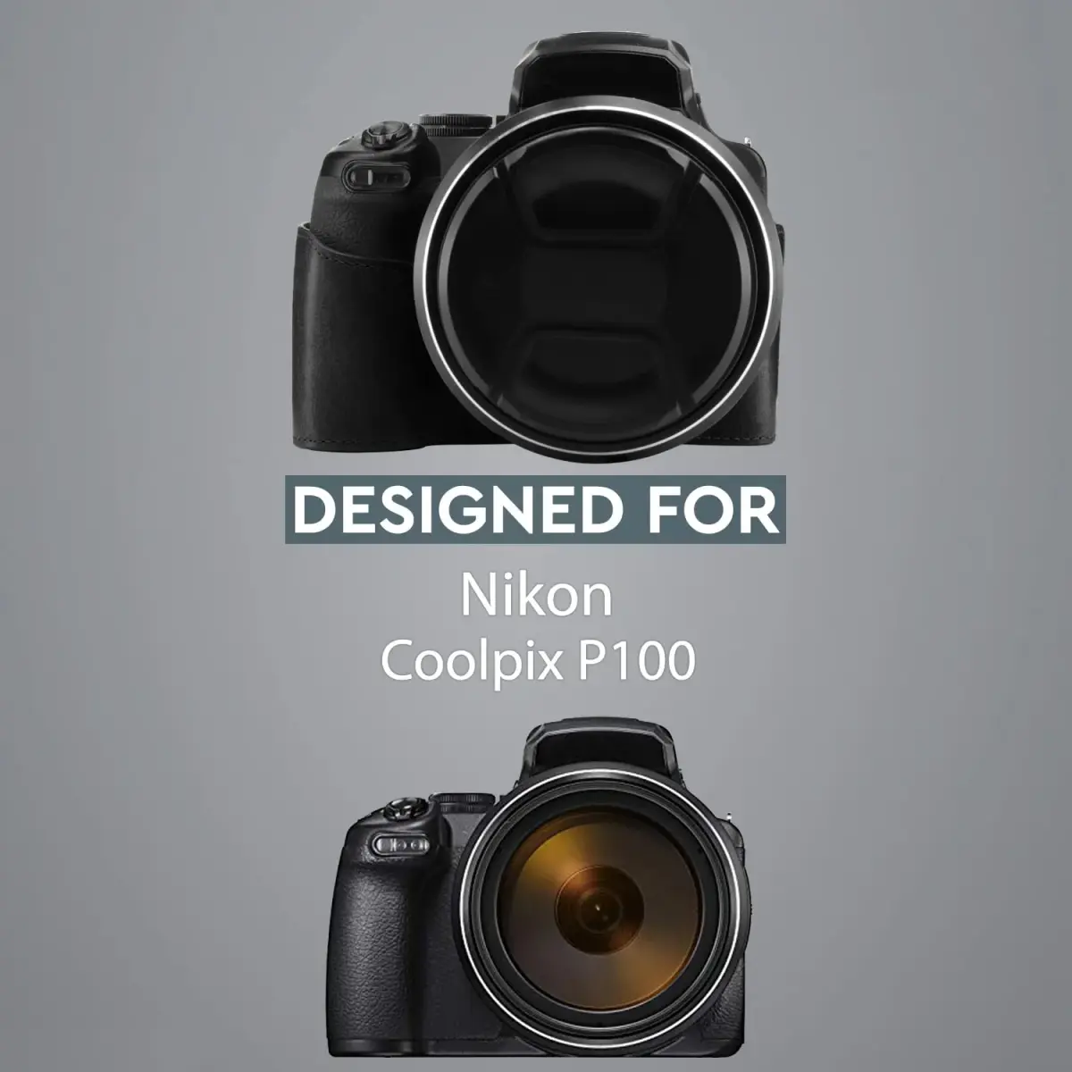 MegaGear Leather Camera Half Case & Strap Compatible with Nikon COOLPIX P1000, Black | Ever Ready Design - view 5