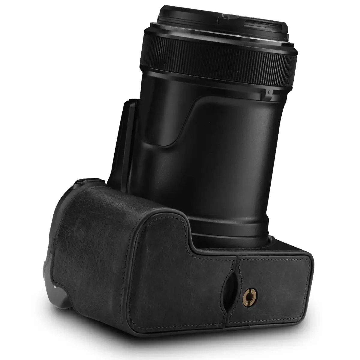MegaGear Leather Camera Half Case & Strap Compatible with Nikon COOLPIX P1000, Black | Ever Ready Design - view 6