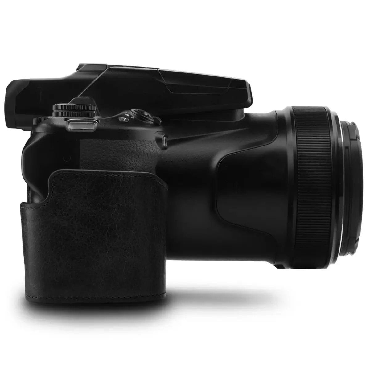 MegaGear Leather Camera Half Case & Strap Compatible with Nikon COOLPIX P1000, Black | Ever Ready Design - view 2