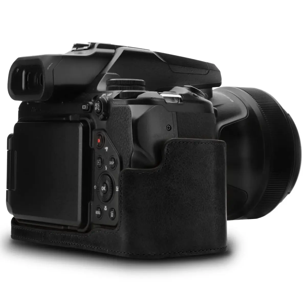 MegaGear Leather Camera Half Case & Strap Compatible with Nikon COOLPIX P1000, Black | Ever Ready Design - view 3