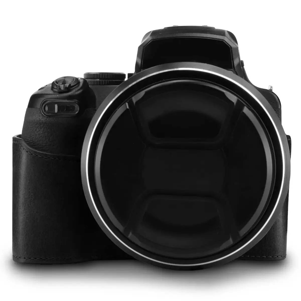 MegaGear Leather Camera Half Case & Strap Compatible with Nikon COOLPIX P1000, Black | Ever Ready Design - view 4