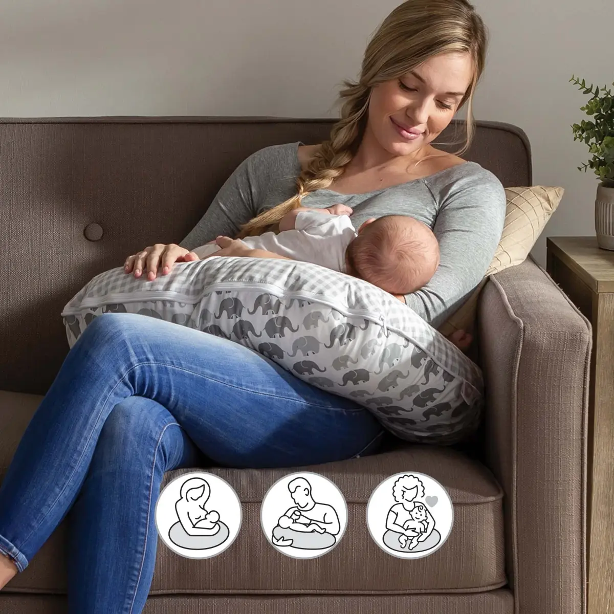 Boppy Premium Nursing Pillow Cover Gray Elephants | Fits Original Boppy Pillow, Quick-Dry Polyester - view 3