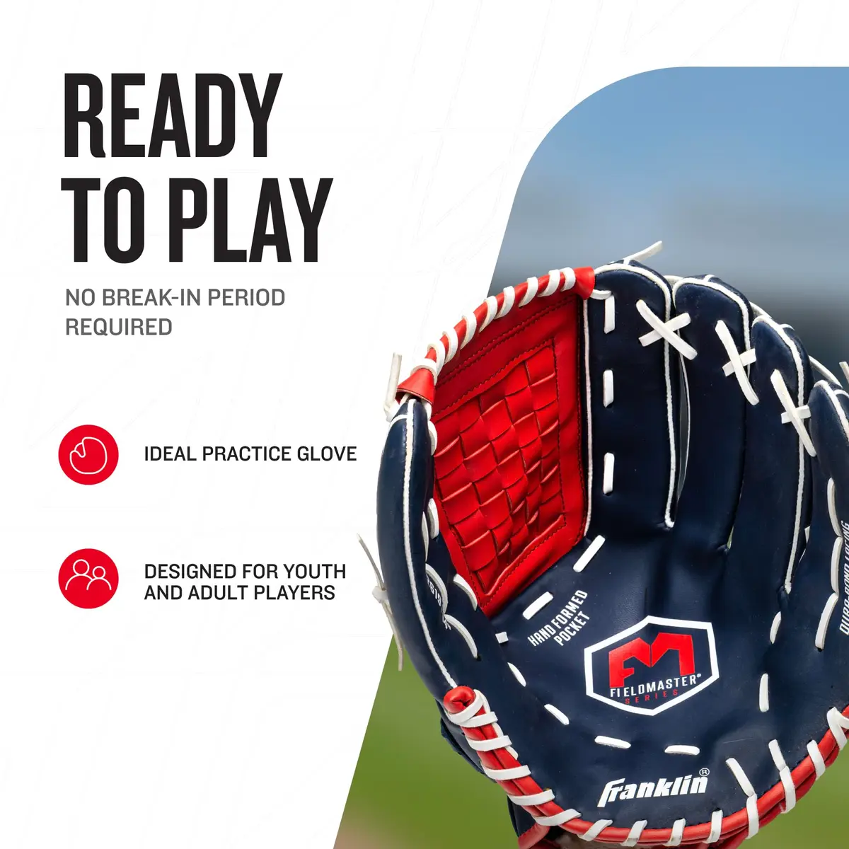 Franklin Sports Field Master Infield + Outfield Glove 14" Right Hand Throw | Durable Synthetic Leather for Baseball & Softball - view 2
