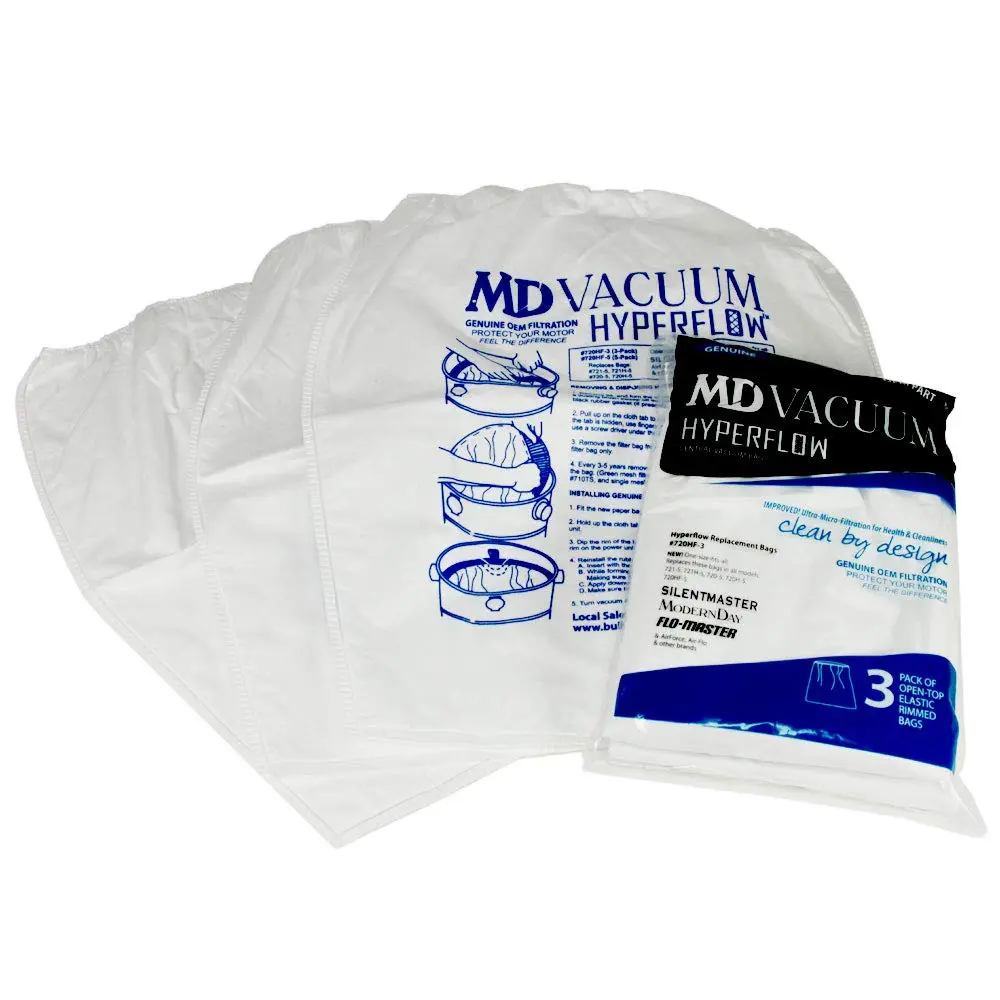 Hyperflow Genuine MD Vacuum Paper Bags 3-Pack | Universal Fit, 5-Layer Filtration, Replaces 8-Gallon & 12-Gallon MD Bags - main product image