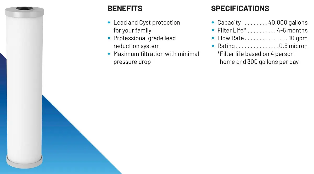 OMNIFilter PB55-20 Big Blue 20" x 4.5" Carbon Block Water Filter | 40,000 Gallon Capacity, NSF Certified, Lead & Cyst Reduction - view 4