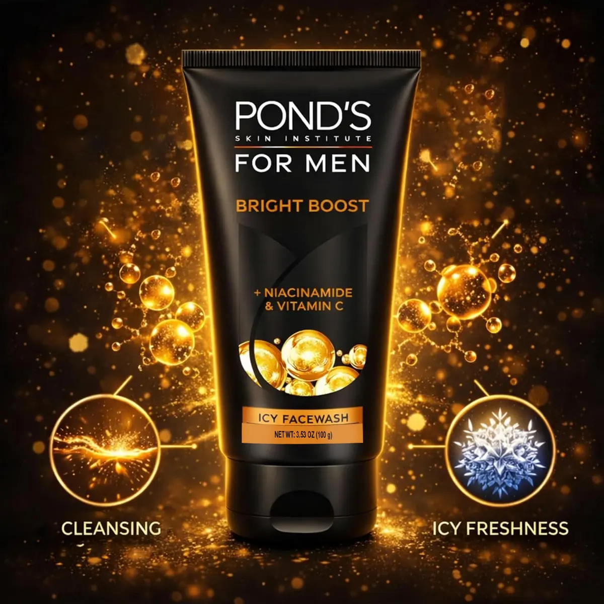 POND'S For Men Bright Boost Icy Facewash 100g (3.5oz) | Coffee Bean Extract & Cooling Menthol - view 2