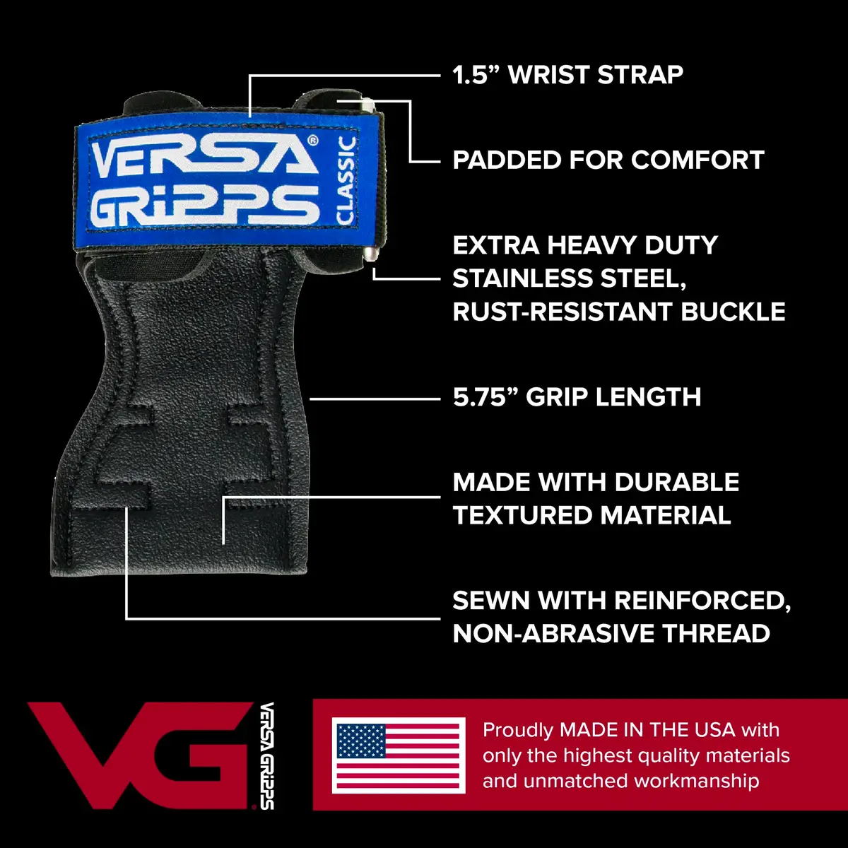 Versa Gripps Classic Wrist Straps Medium/Large Blue | Train Better with USA-Made Grip Support - view 2